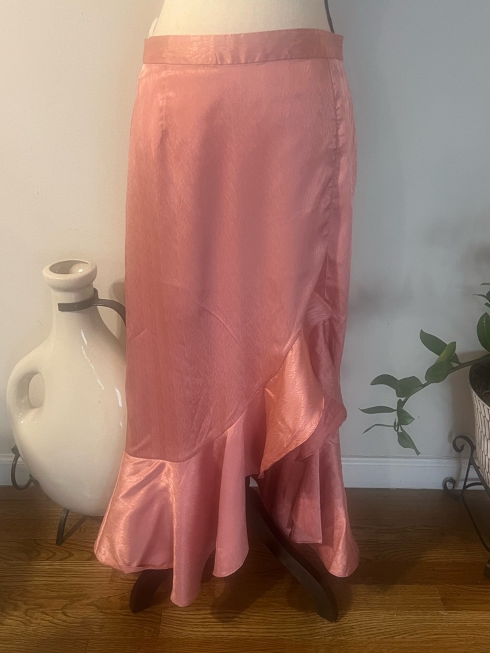 Lulu's Blush Satin High-Low Ruffle Skirt with Front Slit - Picture 12 of 16